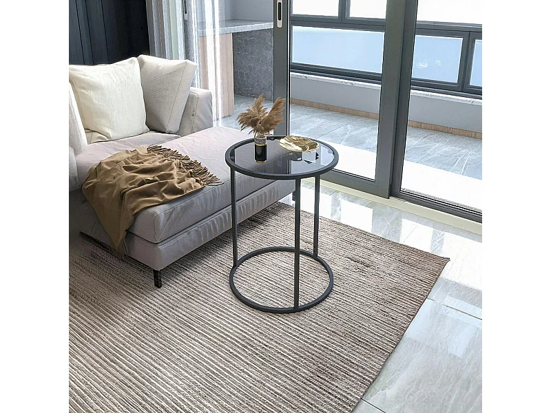 Bout de canapé rond en verre trempé - style design TULUM