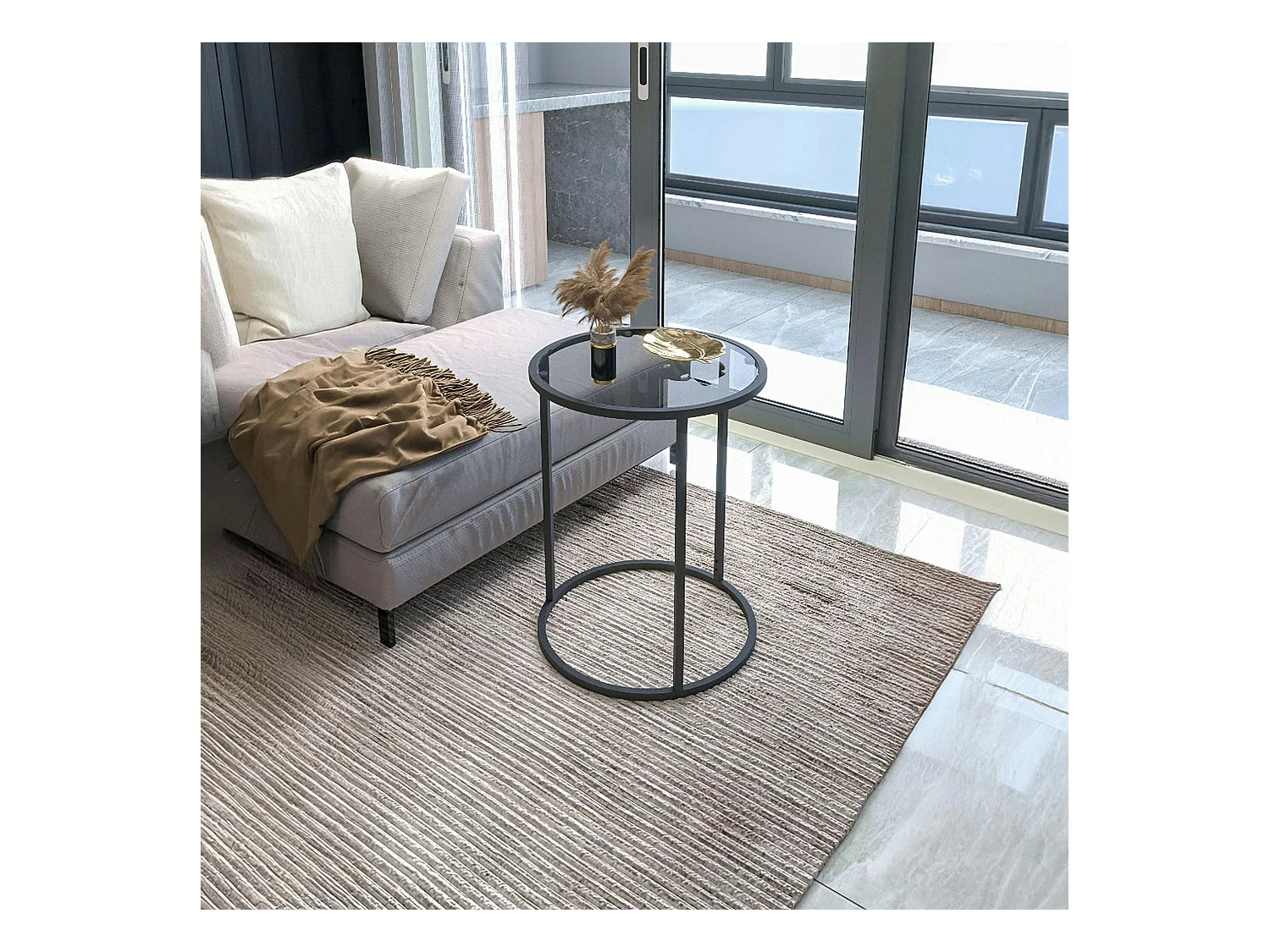 Bout de canapé rond en verre trempé - style design TULUM