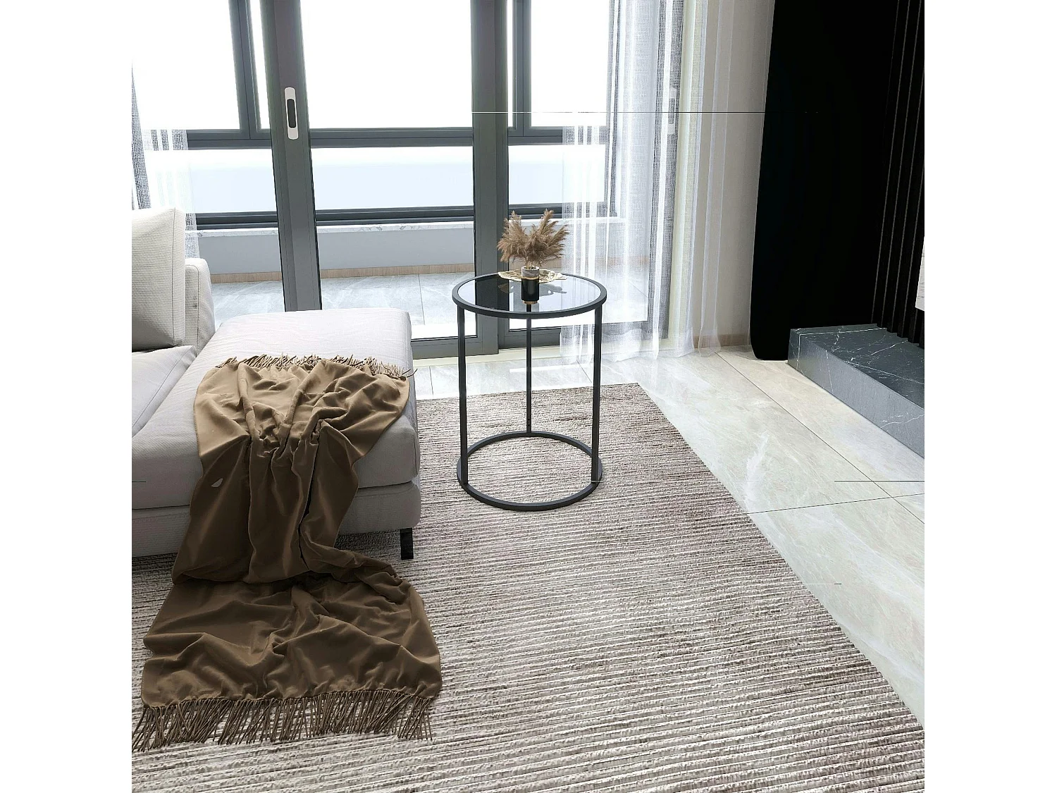 Bout de canapé rond en verre trempé - style design TULUM