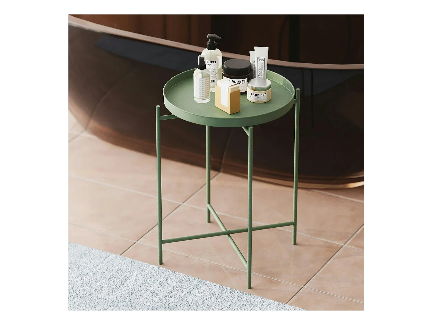 Petite table d'appoint verte - structure ronde, métal SFAX