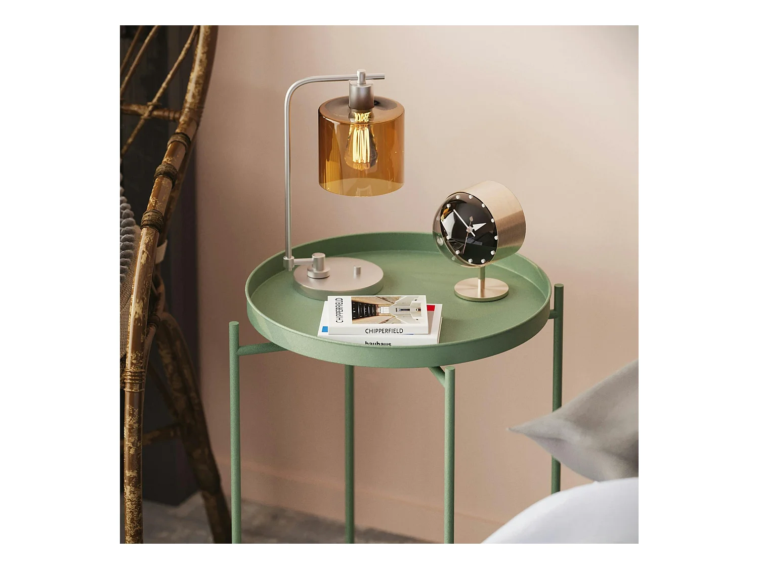 Petite table d'appoint verte - structure ronde, métal SFAX