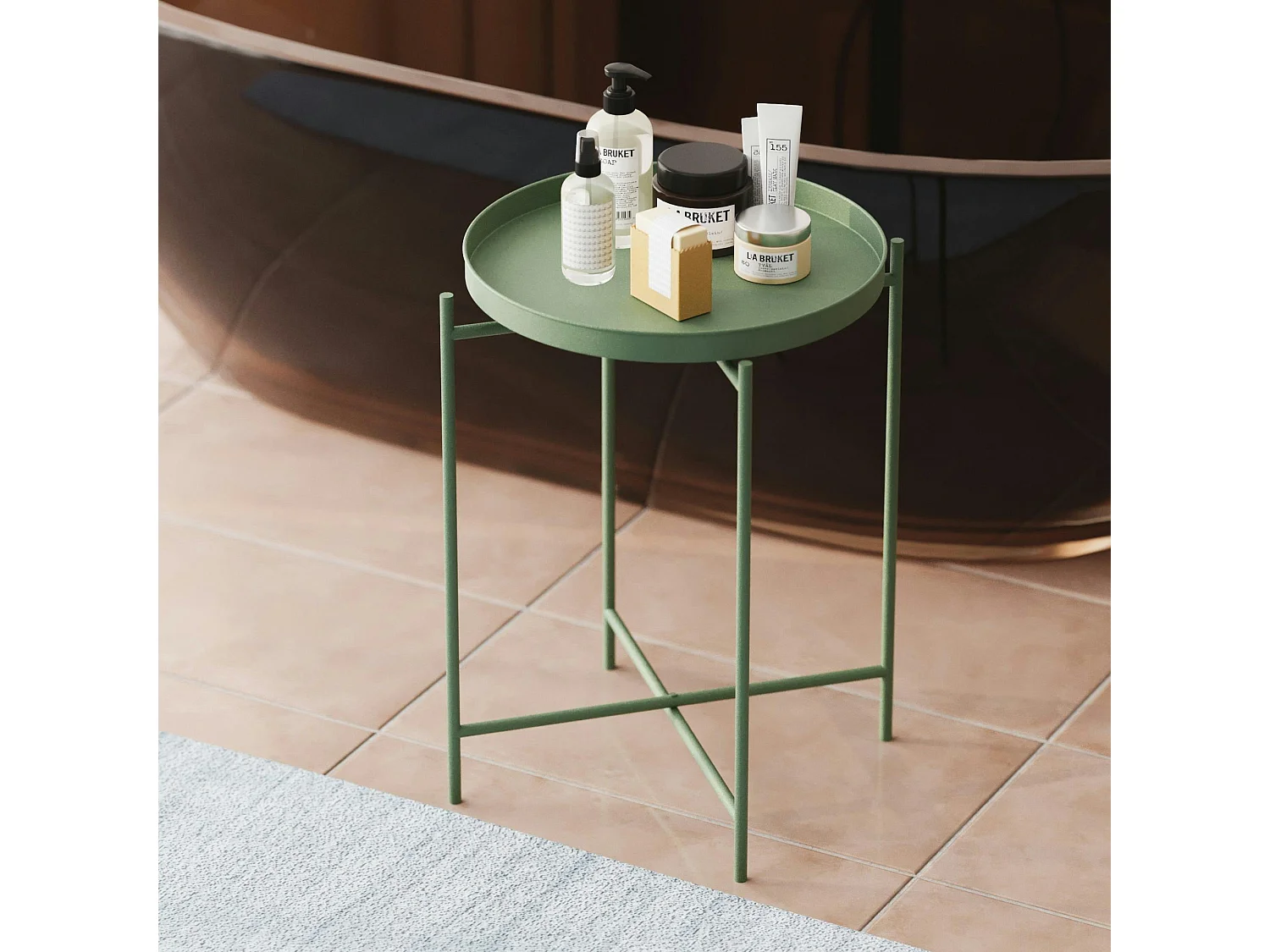 Petite table d'appoint verte - structure ronde, métal SFAX