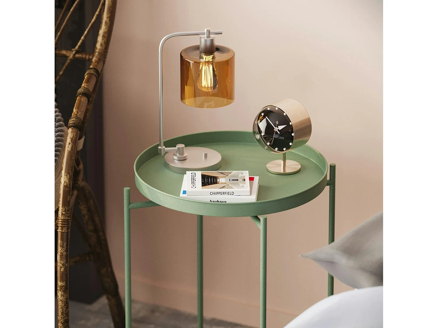 Petite table d'appoint verte - structure ronde, métal SFAX