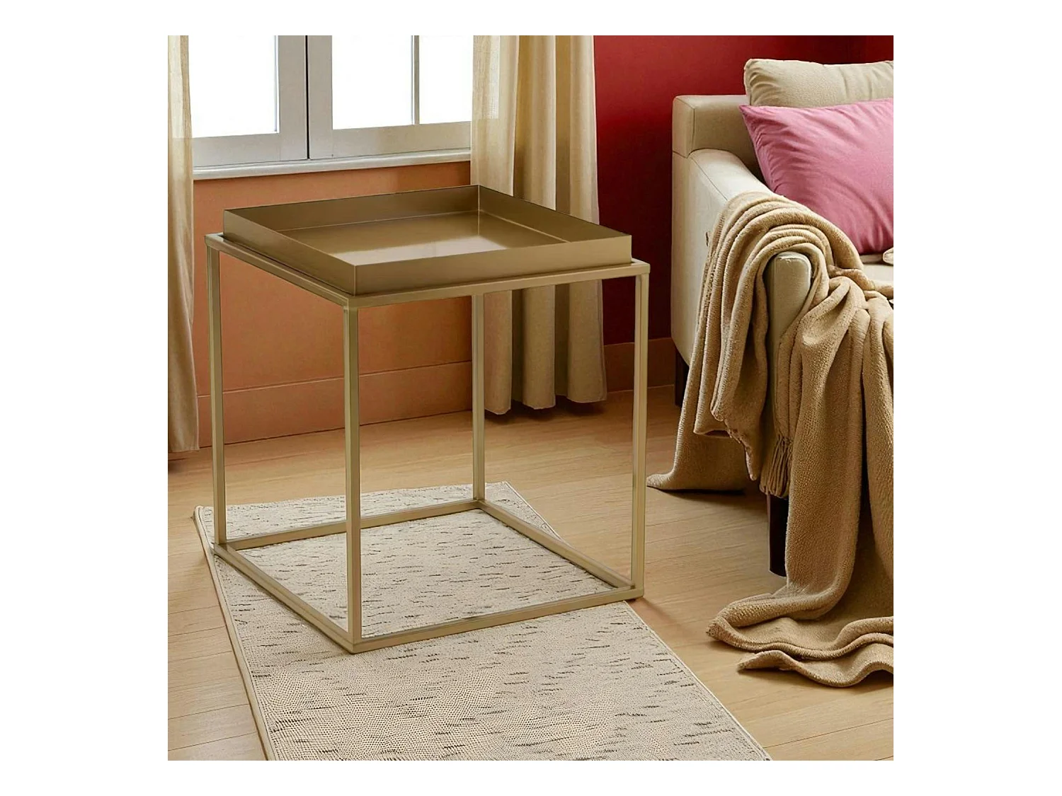 Bout de canapé cube doré – plateau mobile, style design SFAX