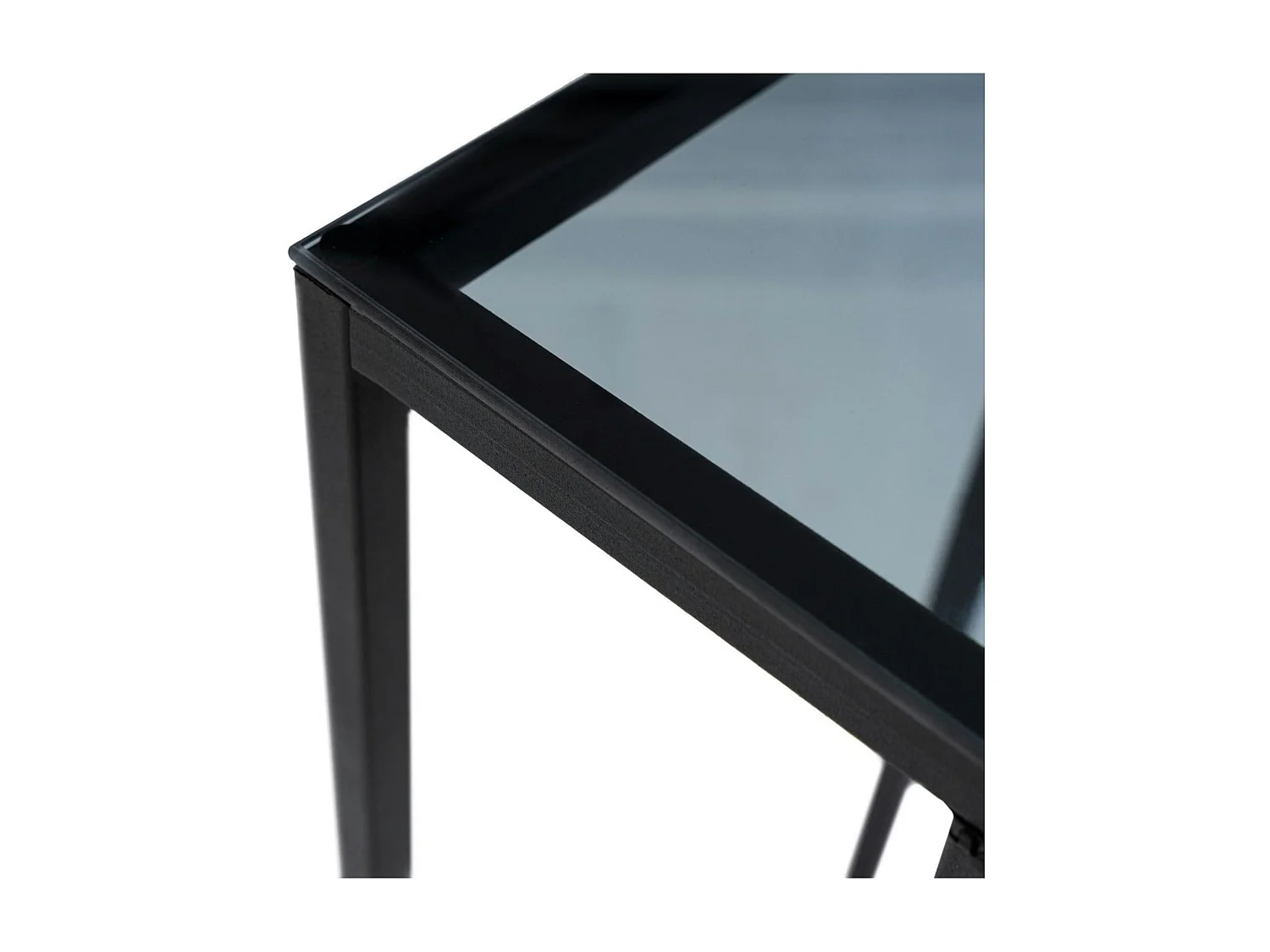 Bout de canapé métal noir – plateau verre fumé design TULUM