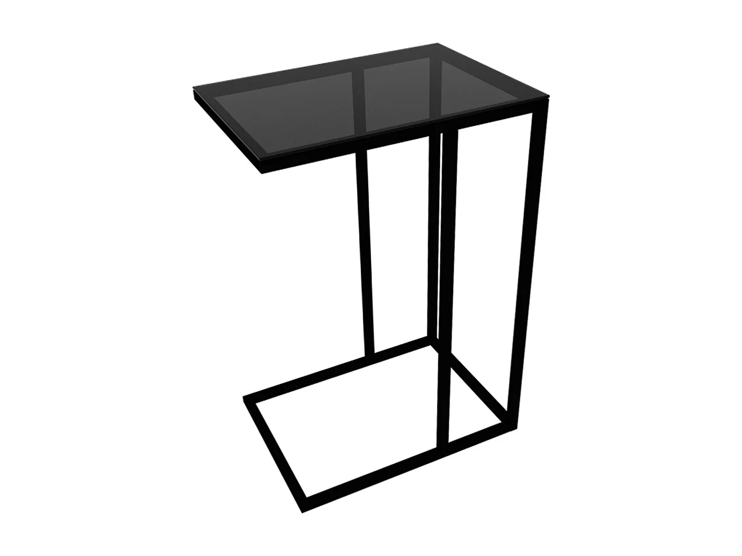 Bout de canapé métal noir – plateau verre fumé design TULUM