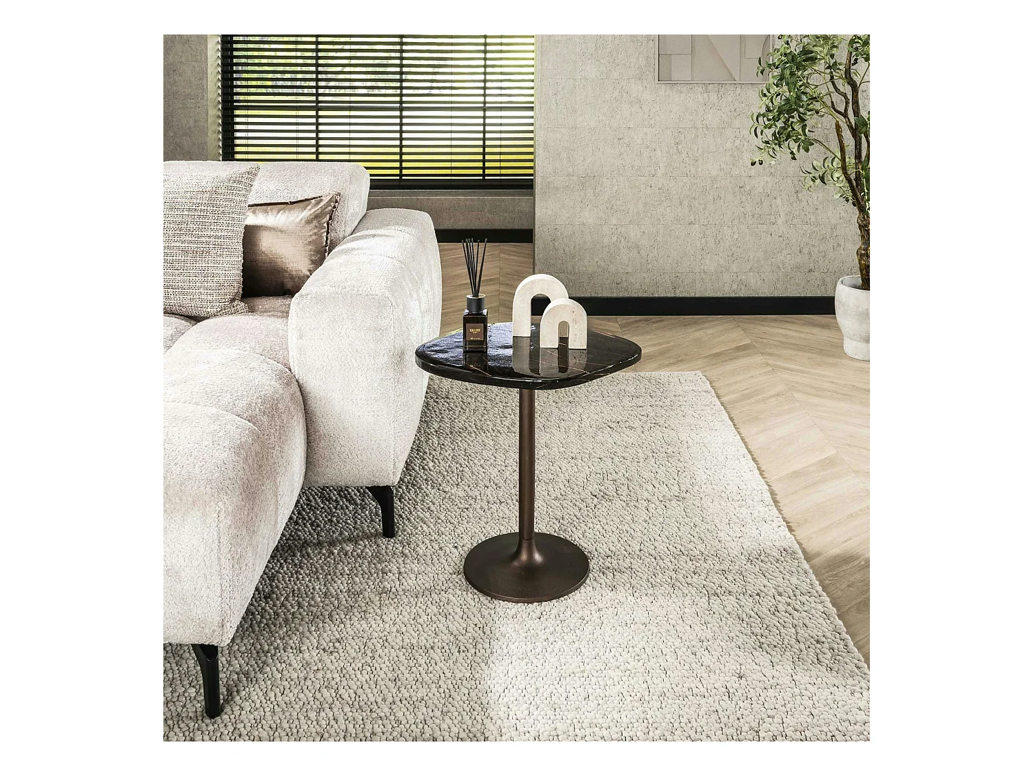 Bout de canapé verre – finition cuivre antique, 50 cm LAGUNA