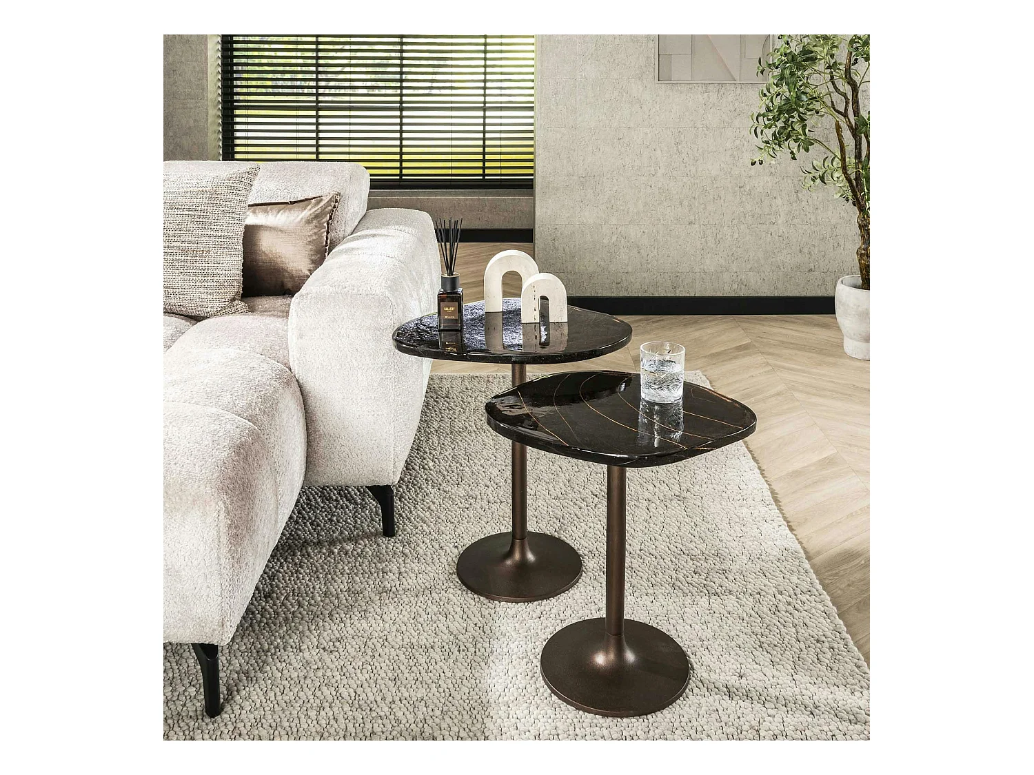 Bout de canapé verre – finition cuivre antique, 50 cm LAGUNA