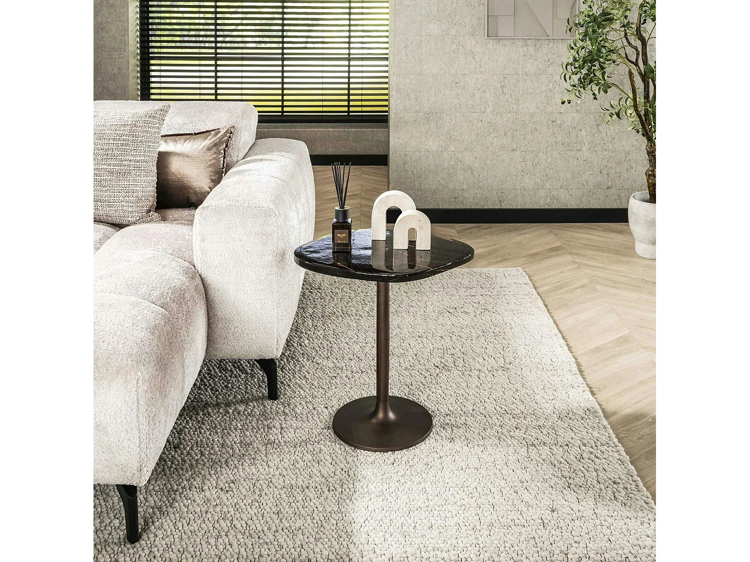 Bout de canapé verre – finition cuivre antique, 50 cm LAGUNA