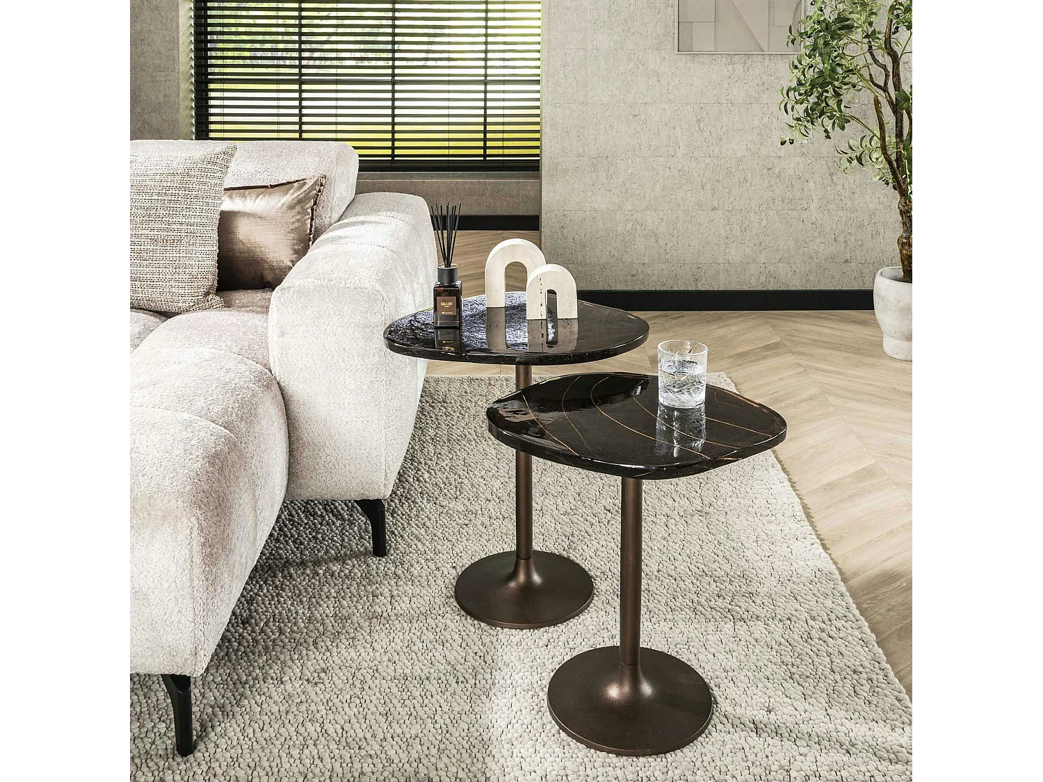 Bout de canapé verre – finition cuivre antique, 50 cm LAGUNA