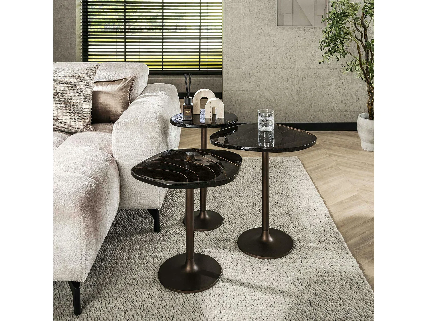 Bout de canapé verre – finition cuivre antique, 50 cm LAGUNA