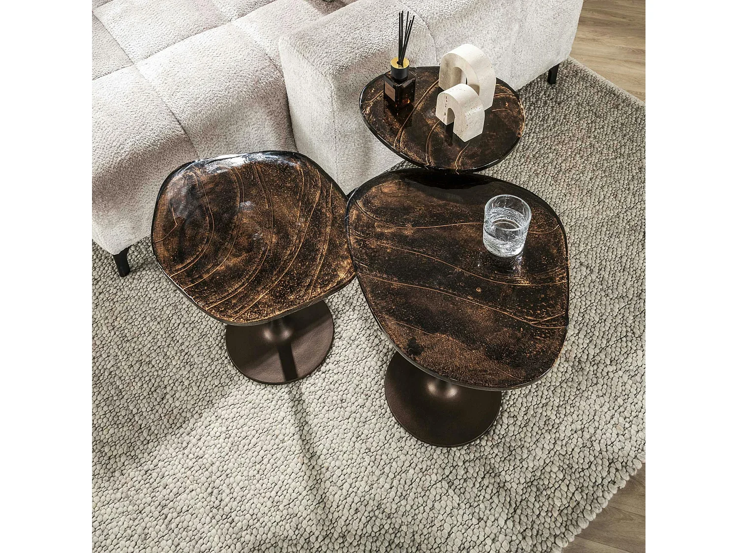 Bout de canapé verre – finition cuivre antique, 50 cm LAGUNA