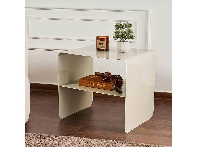 Table d’appoint design métal taupe – 2 plateaux SFAX