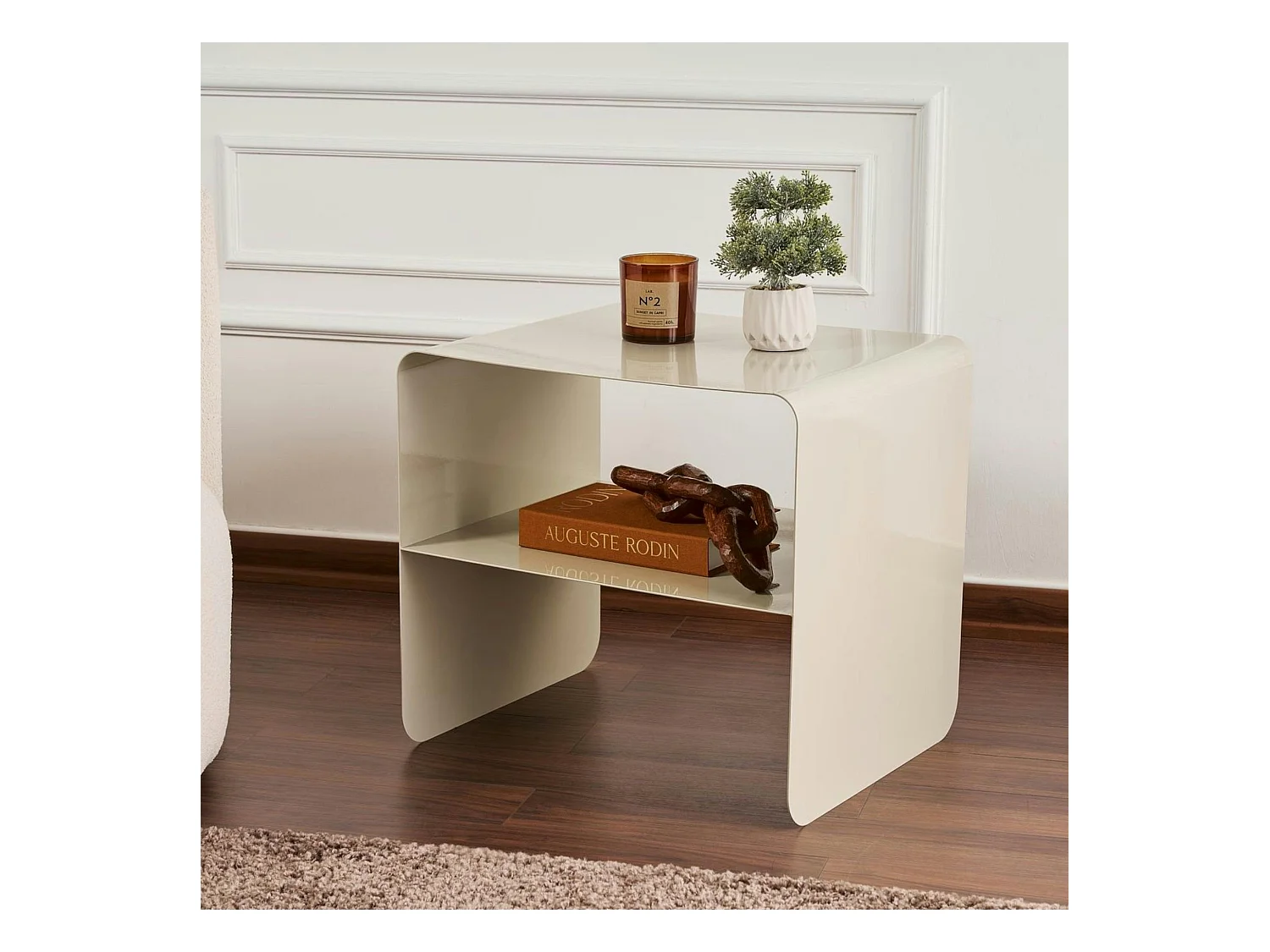 Table d’appoint design métal taupe – 2 plateaux SFAX