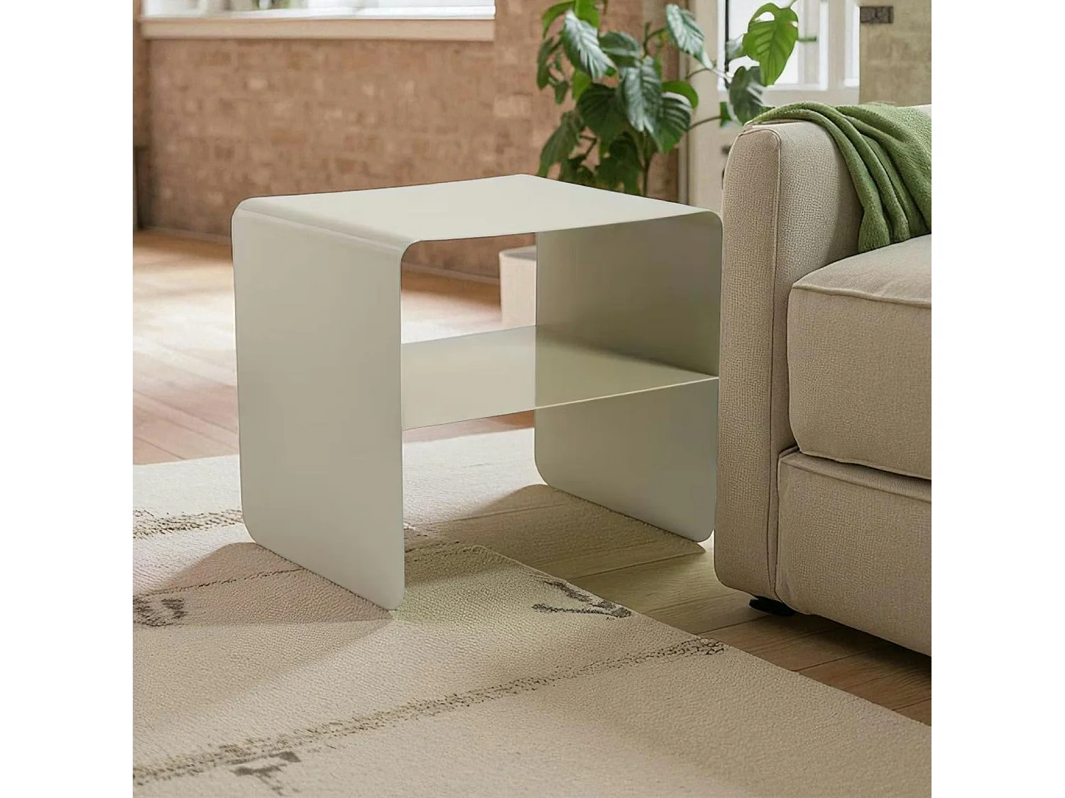 Table d’appoint design métal taupe – 2 plateaux SFAX