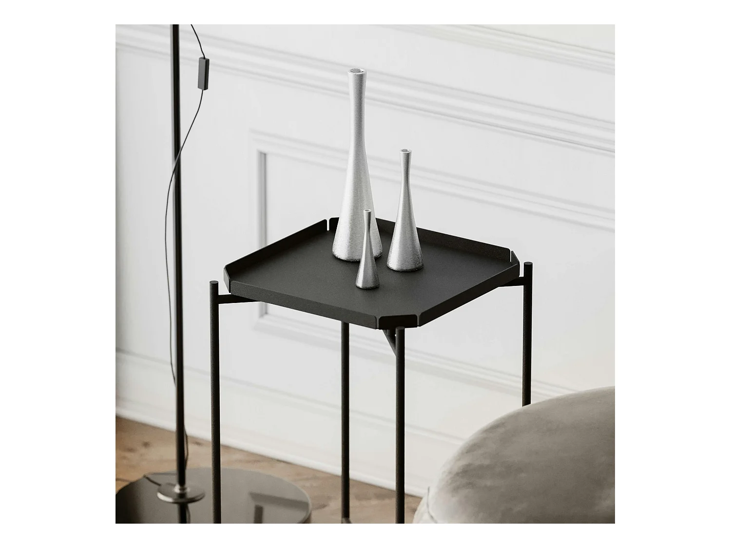 Petite table d’appoint noire carrée, pieds croisés SFAX