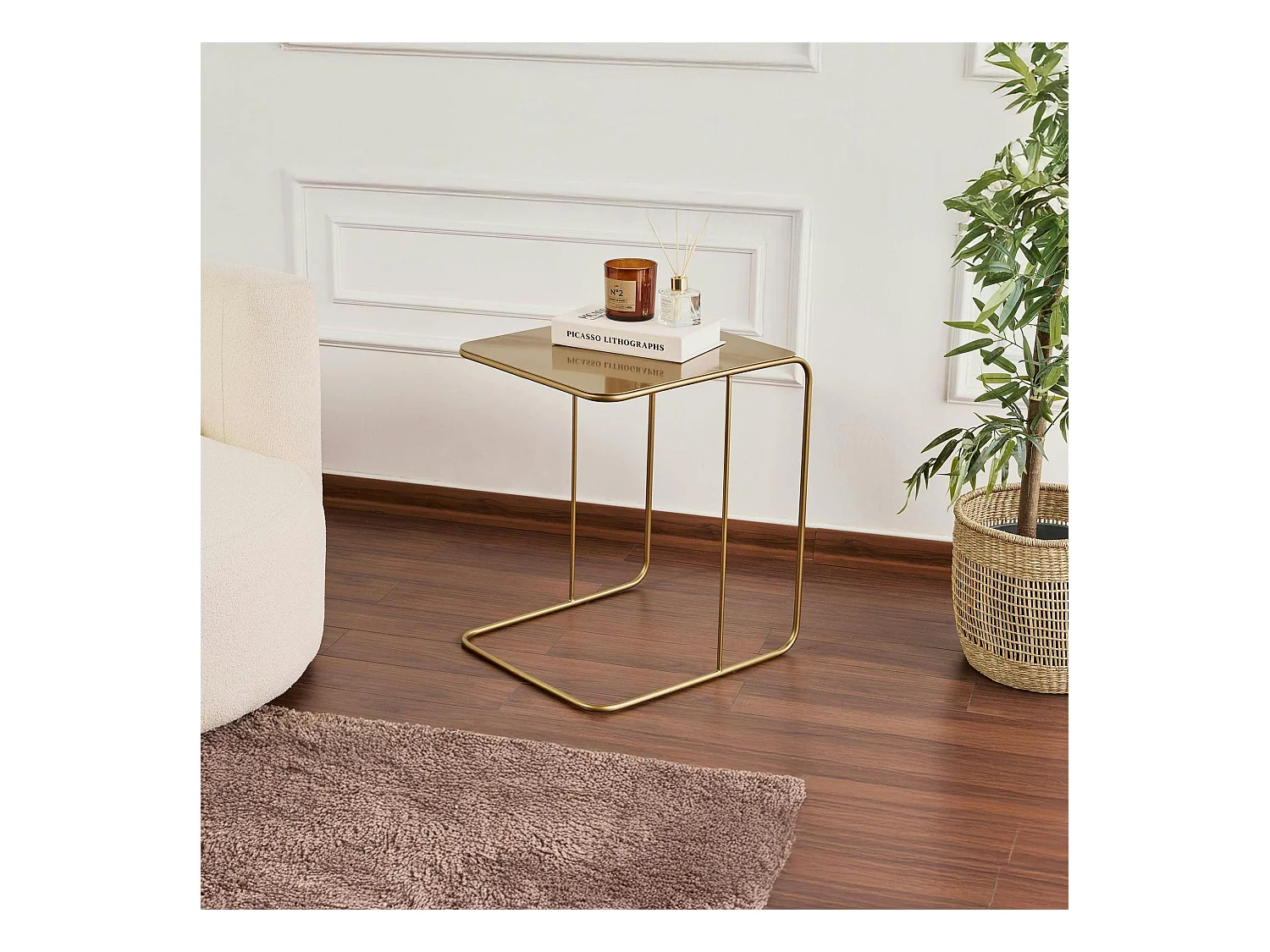 Bout de canapé design métal doré – plateau carré moderne SFAX