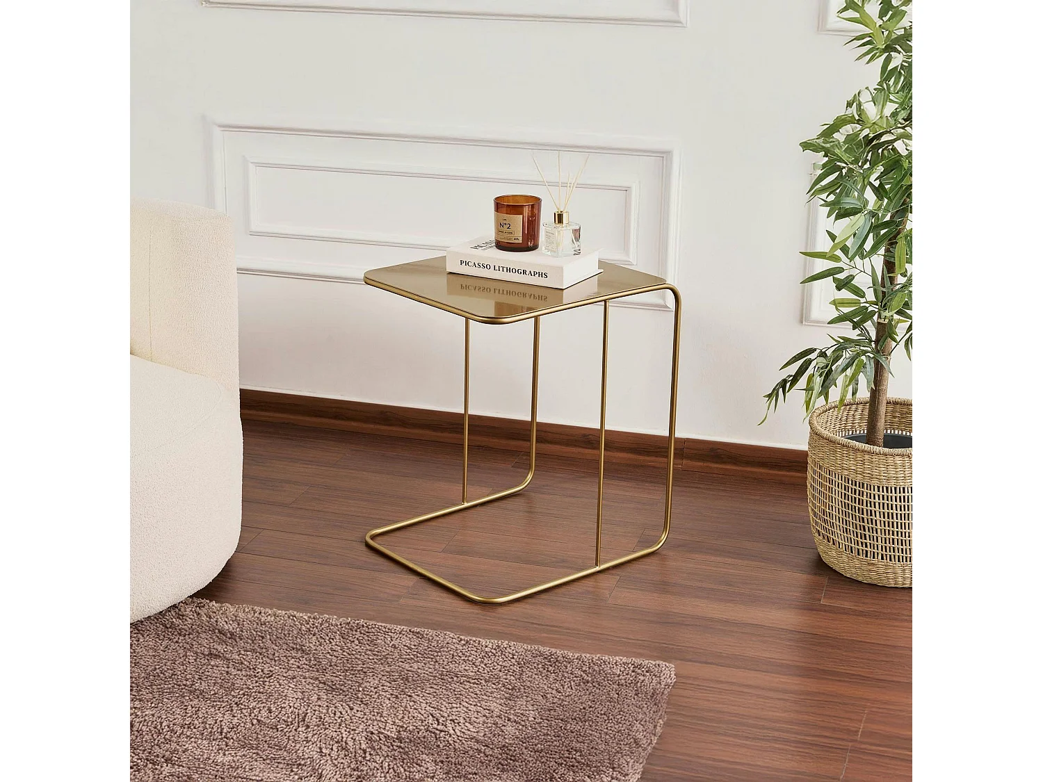 Bout de canapé design métal doré – plateau carré moderne SFAX