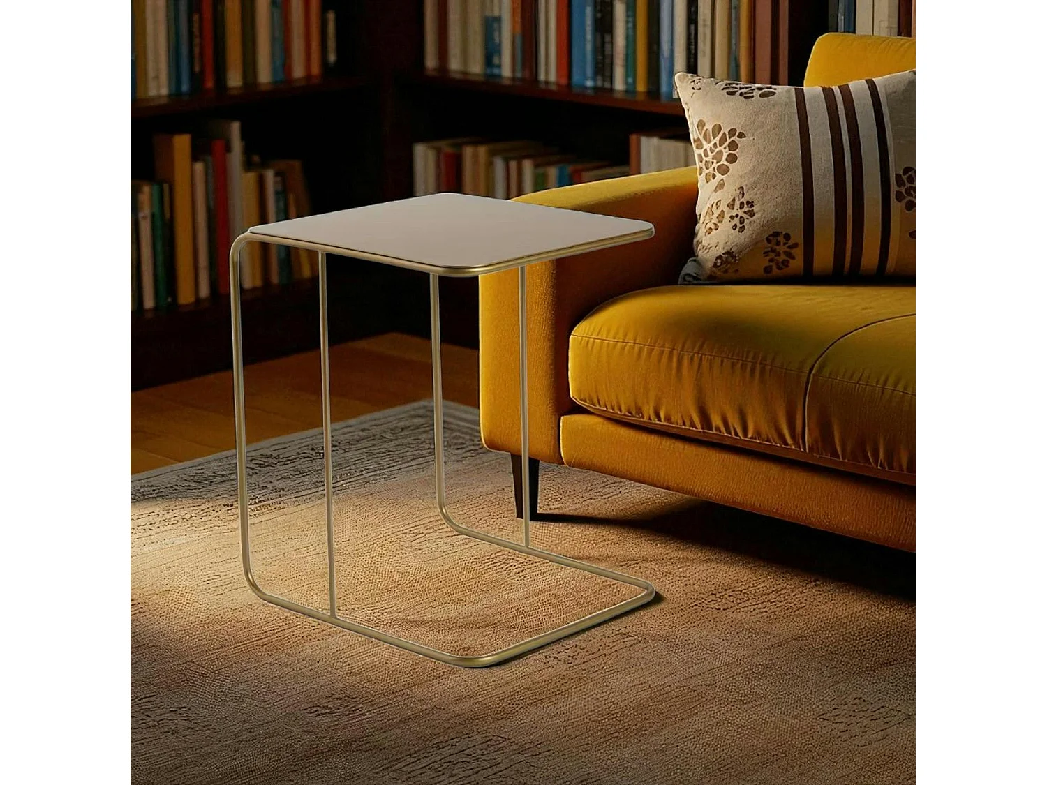 Bout de canapé design métal doré – plateau carré moderne SFAX