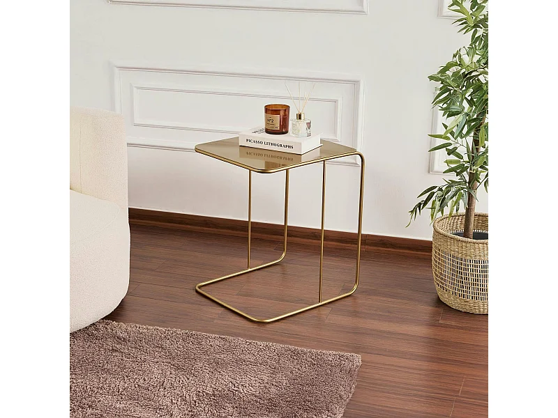 Bout de canapé design métal doré – plateau carré moderne SFAX