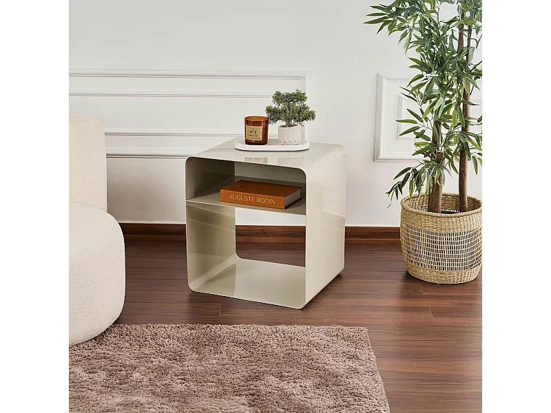 Table d’appoint design métal taupe – forme cube SFAX