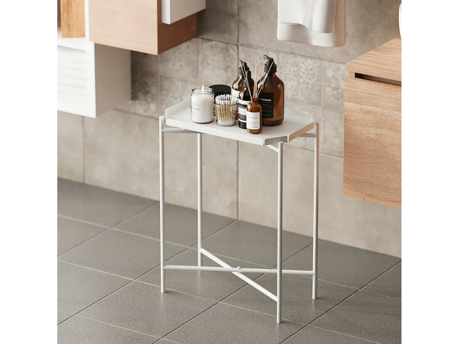 Petite table d’appoint blanche, plateau rectangulaire SFAX
