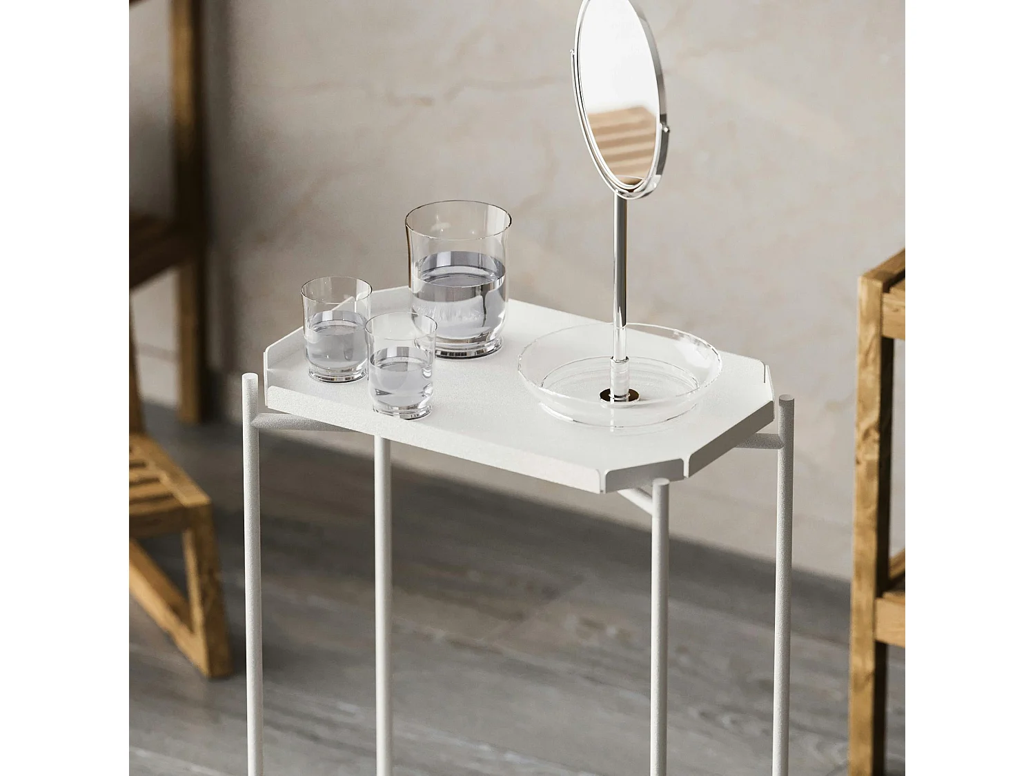 Petite table d’appoint blanche, plateau rectangulaire SFAX
