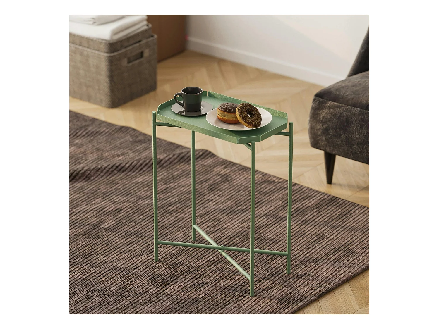 Petite table d’appoint verte, plateau rectangulaire SFAX