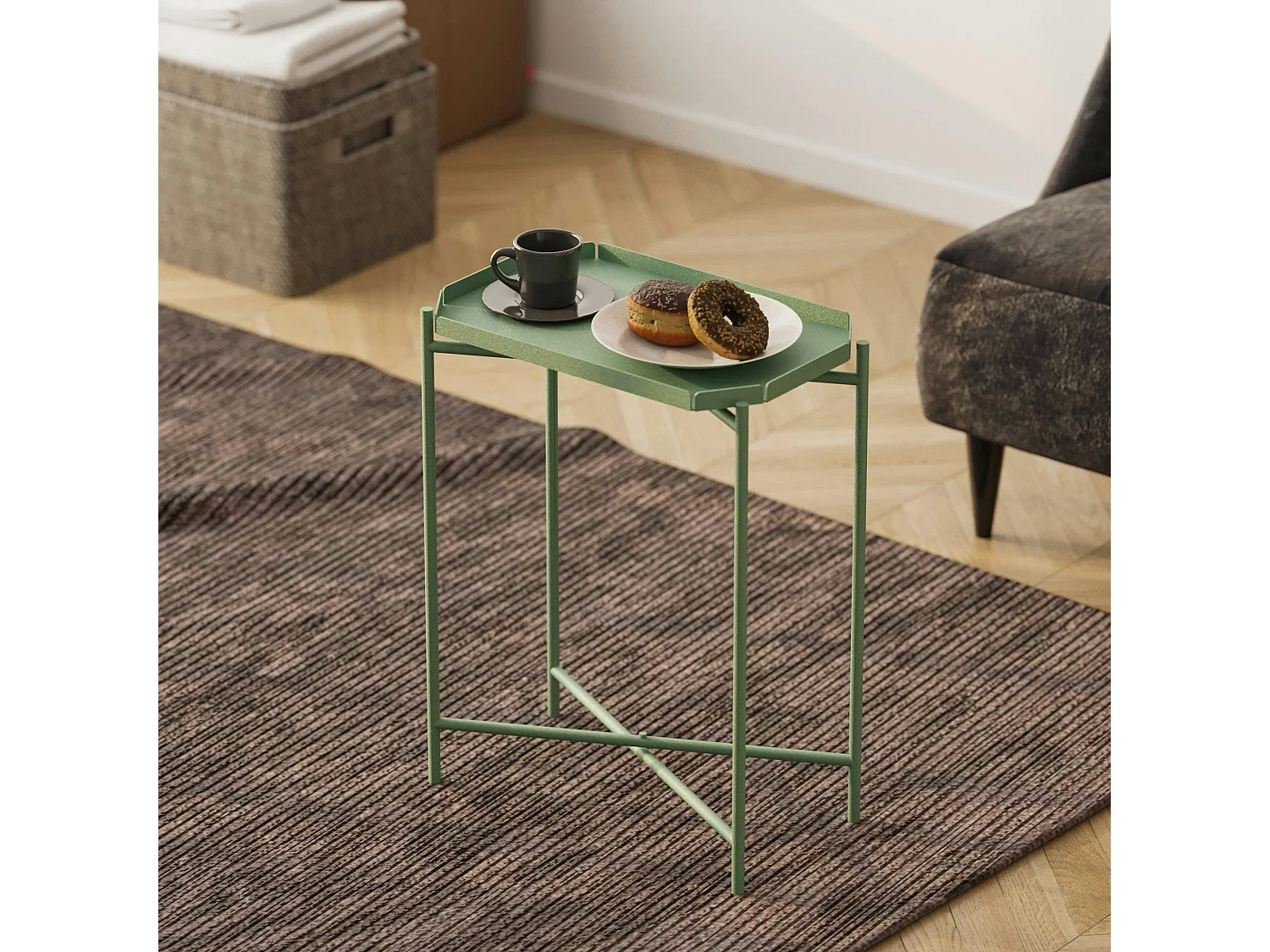Petite table d’appoint verte, plateau rectangulaire SFAX