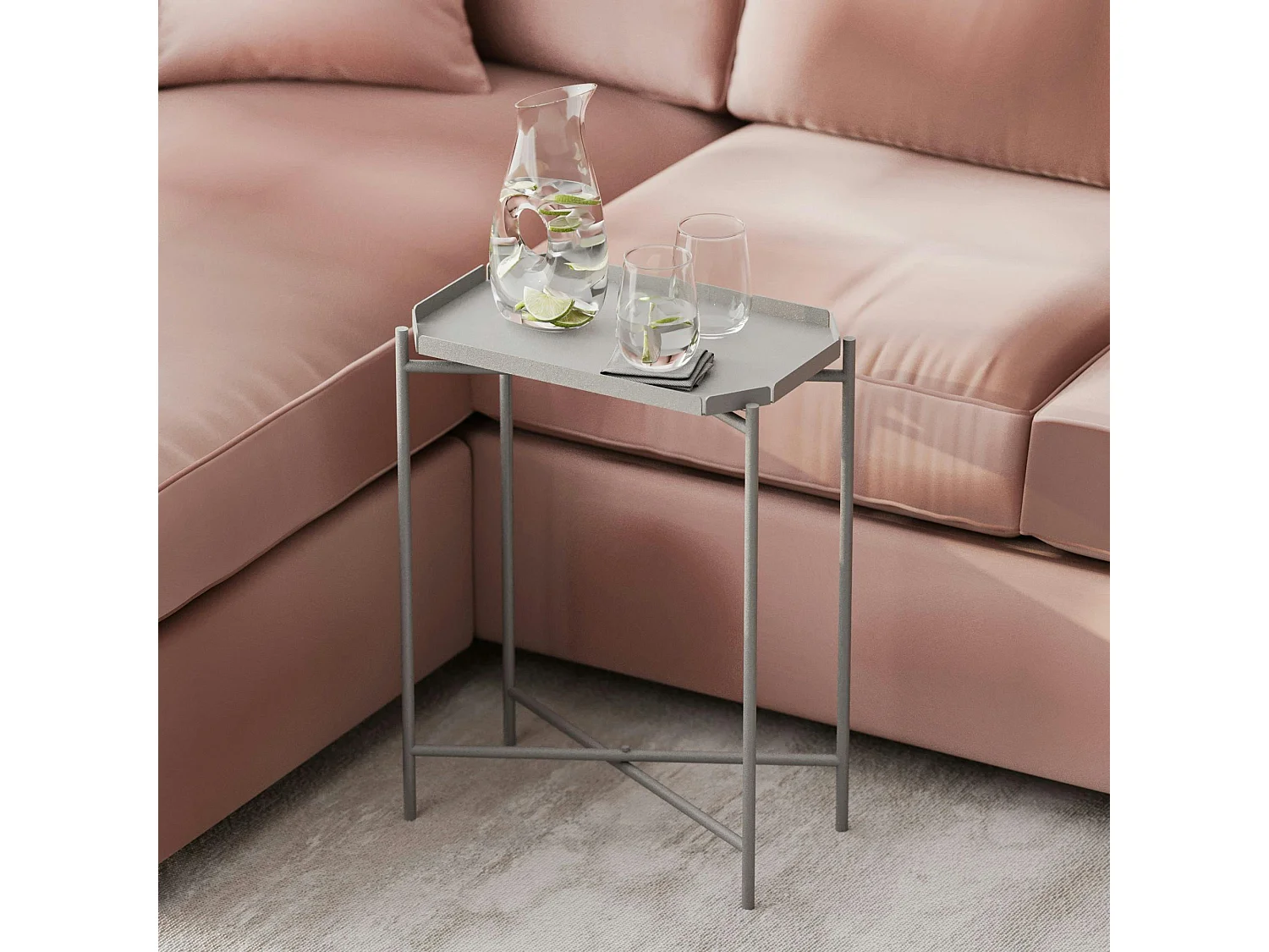 Petite table d’appoint grise, plateau rectangulaire SFAX