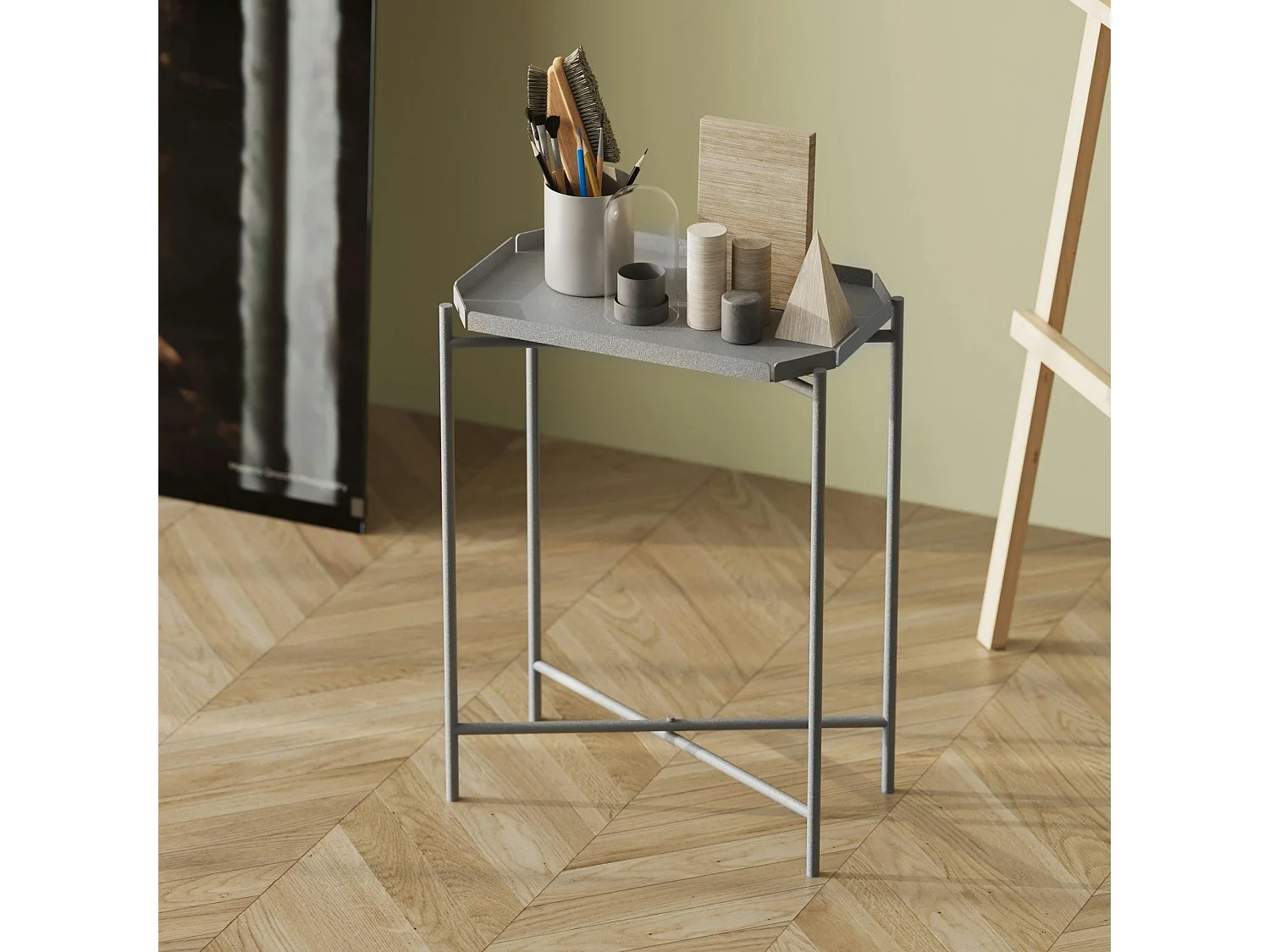 Petite table d’appoint grise, plateau rectangulaire SFAX