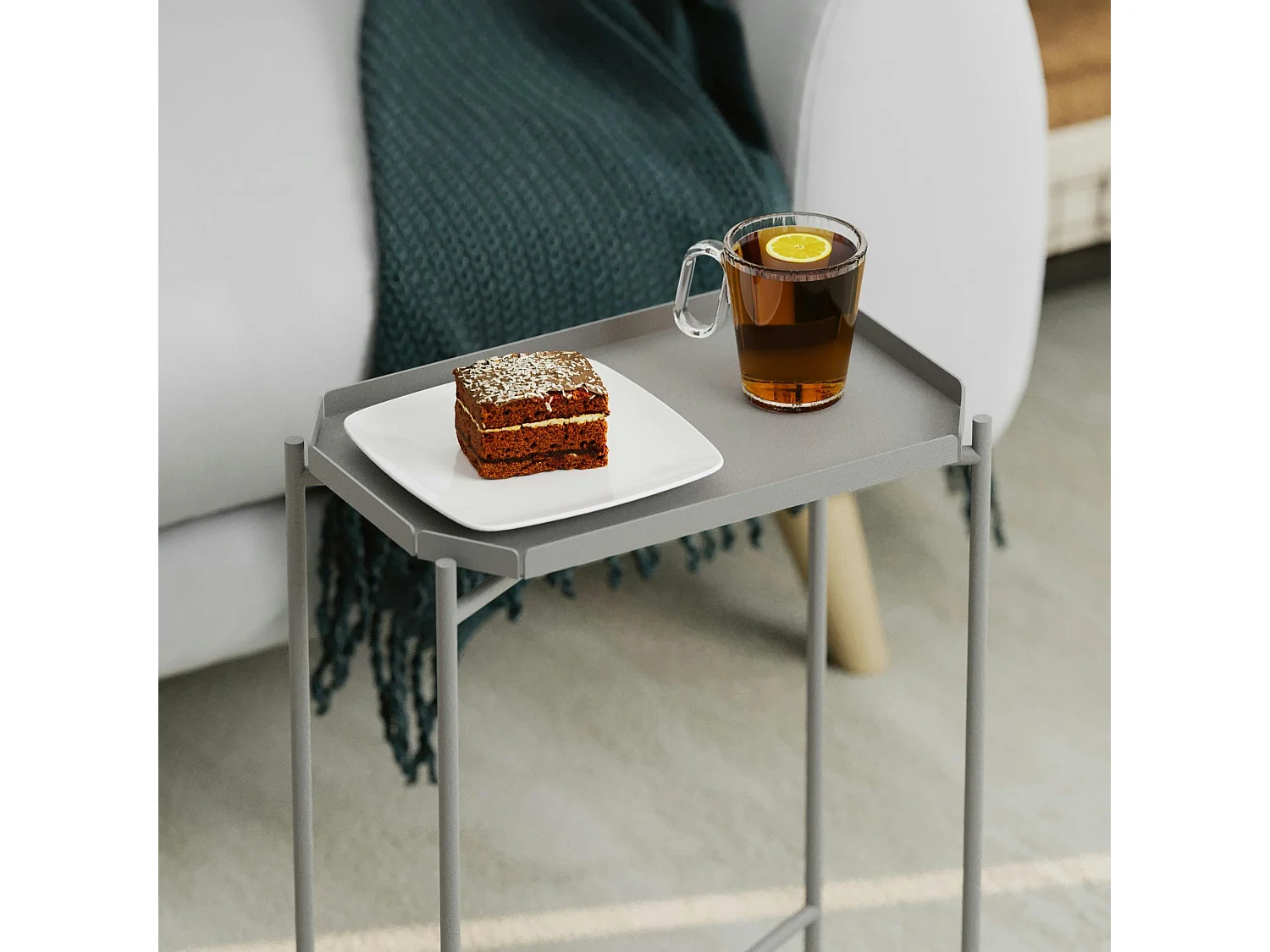 Petite table d’appoint grise, plateau rectangulaire SFAX