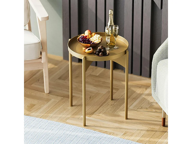 Petite table ronde dorée design & plateau assorti SFAX