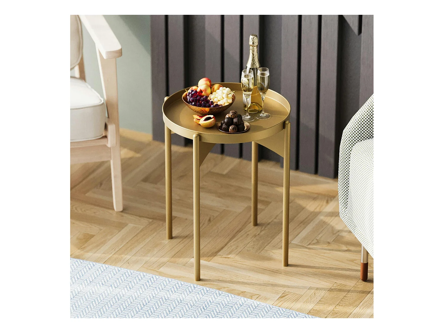 Petite table ronde dorée design & plateau assorti SFAX