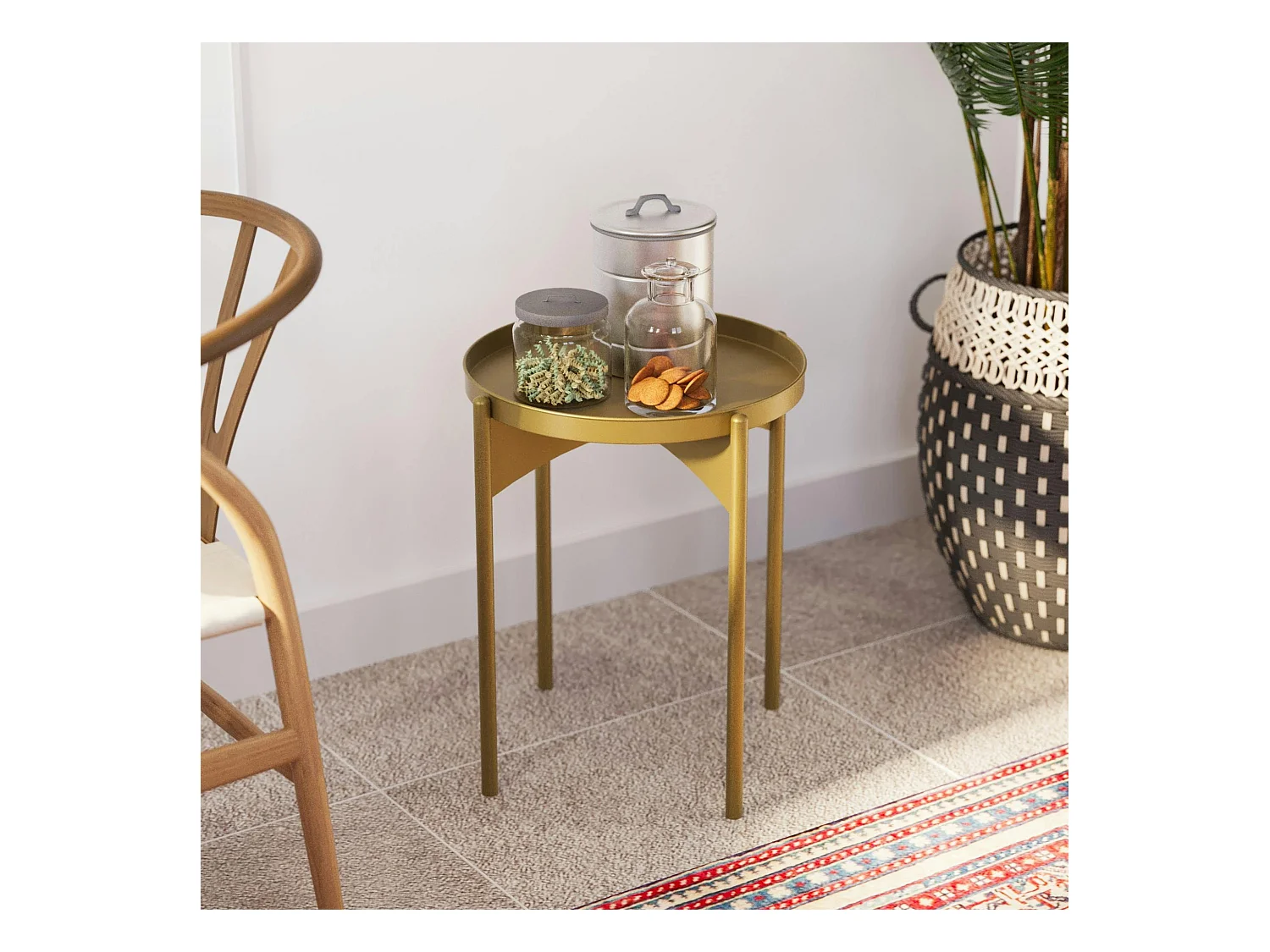 Petite table ronde dorée design & plateau assorti SFAX