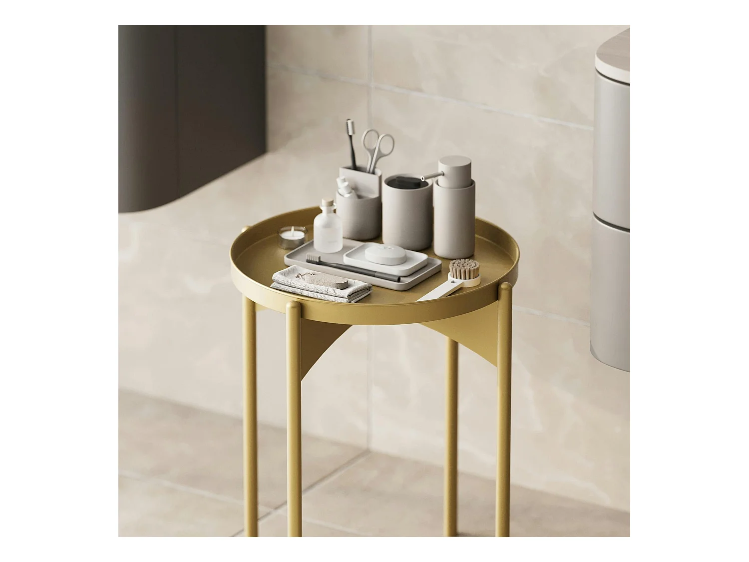 Petite table ronde dorée design & plateau assorti SFAX