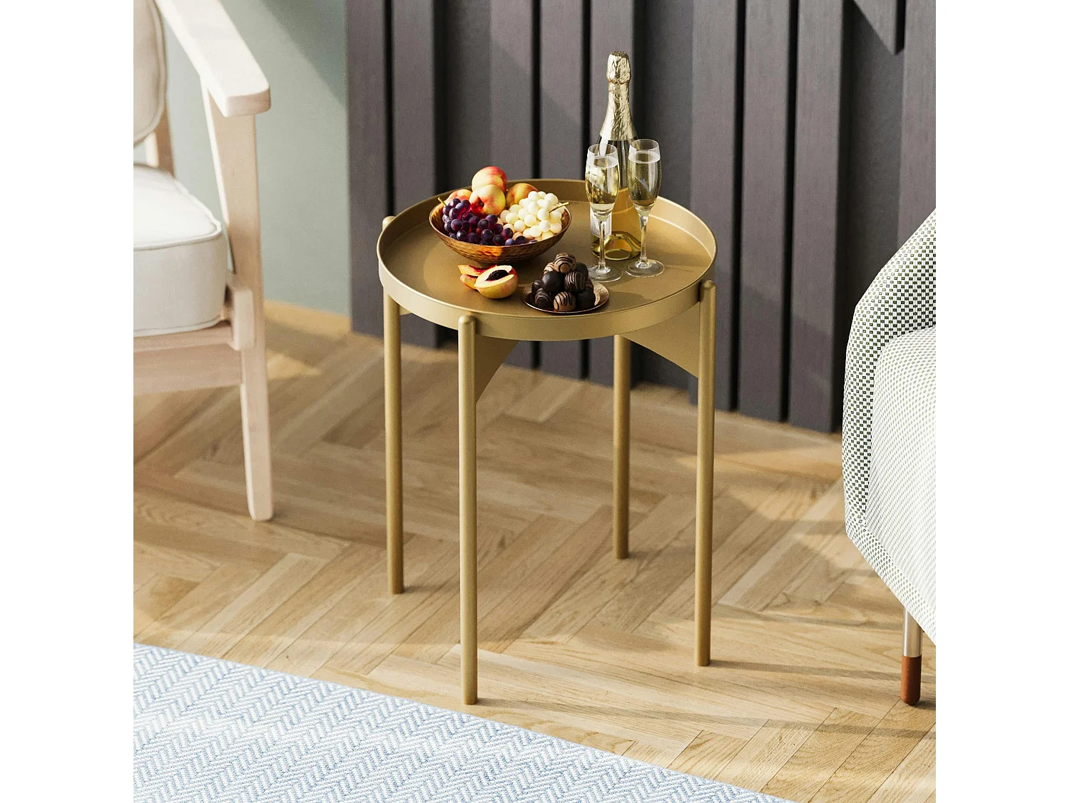 Petite table ronde dorée design & plateau assorti SFAX