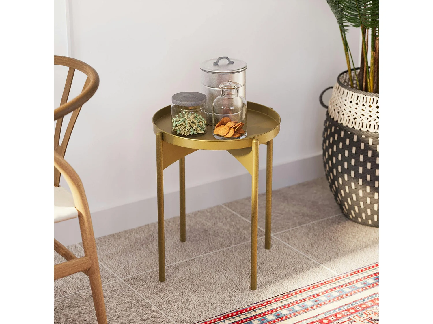 Petite table ronde dorée design & plateau assorti SFAX