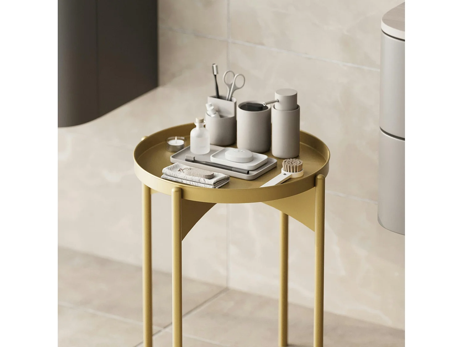 Petite table ronde dorée design & plateau assorti SFAX