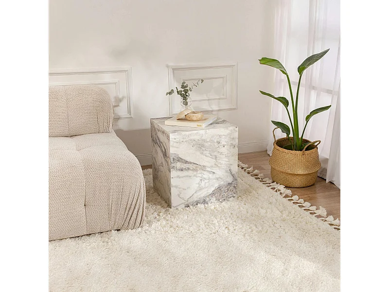 Bout de canapé cube effet marbre blanc - style design MARFA