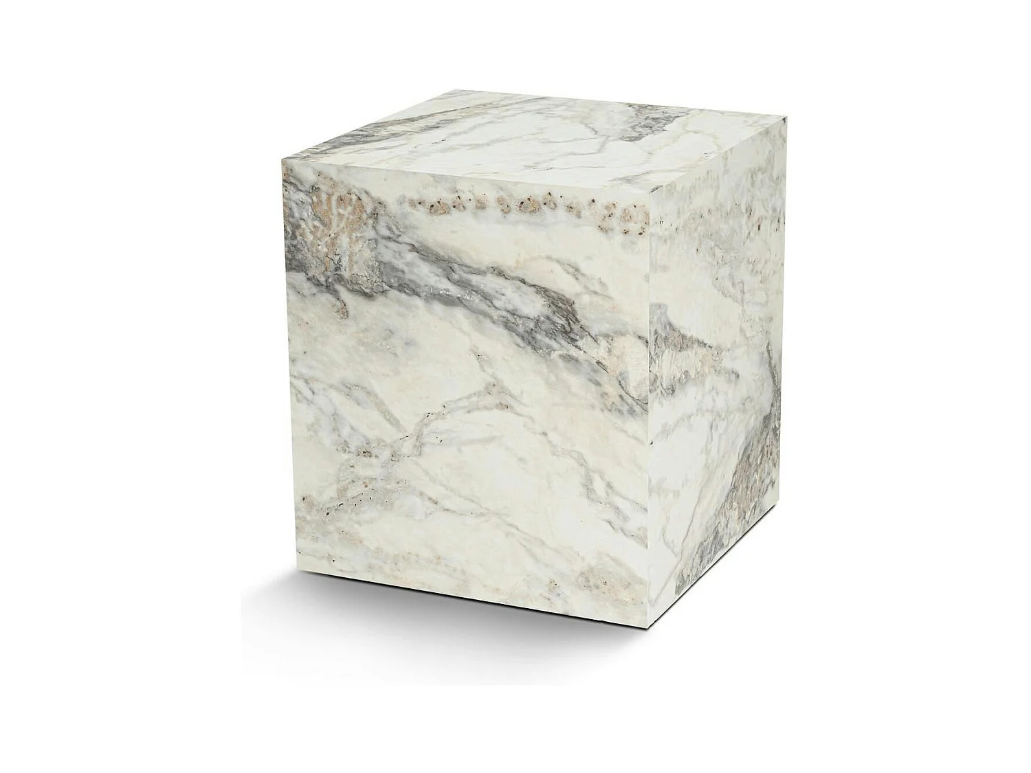 Bout de canapé cube effet marbre blanc - style design MARFA