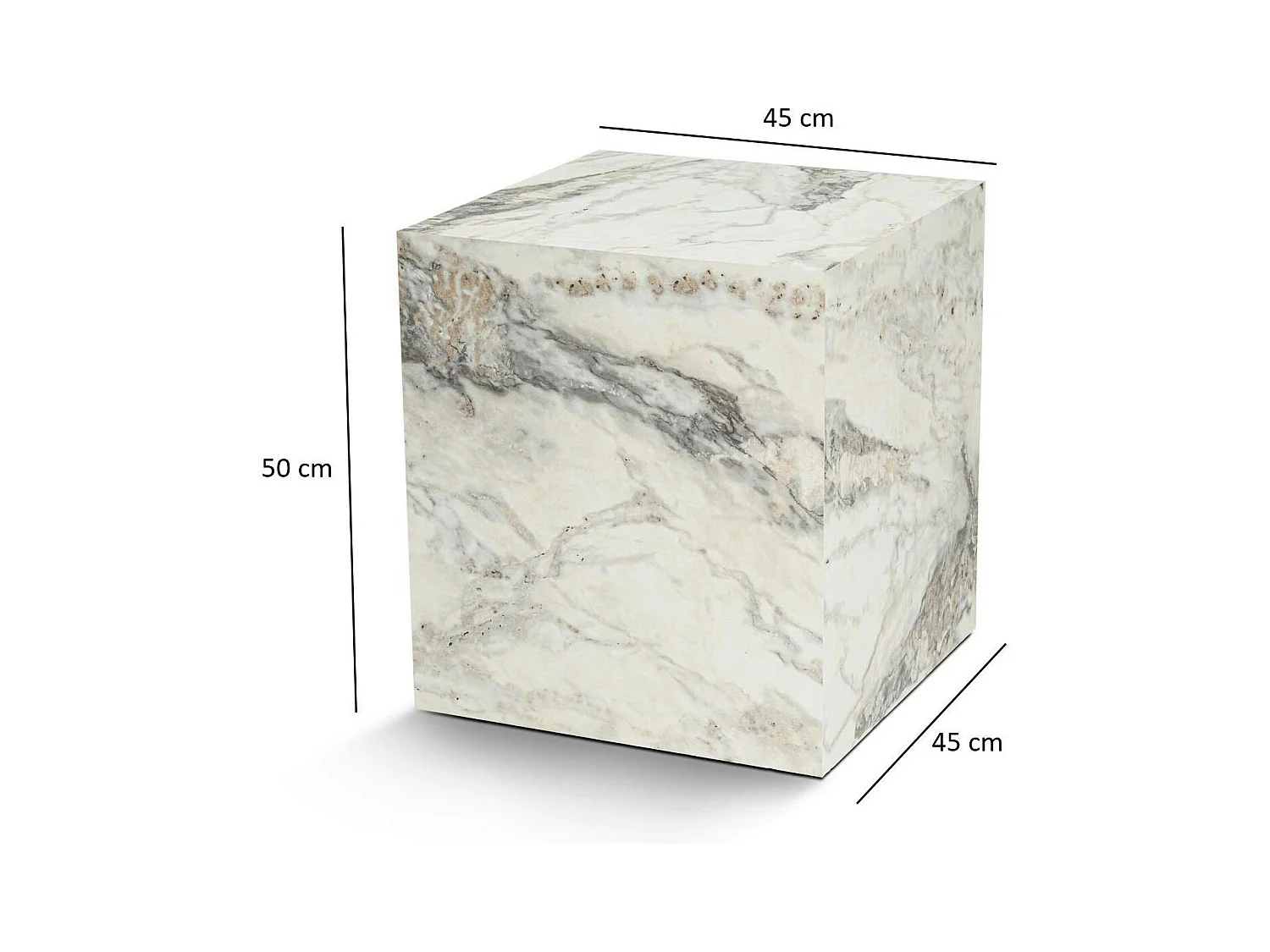 Bout de canapé cube effet marbre blanc - style design MARFA