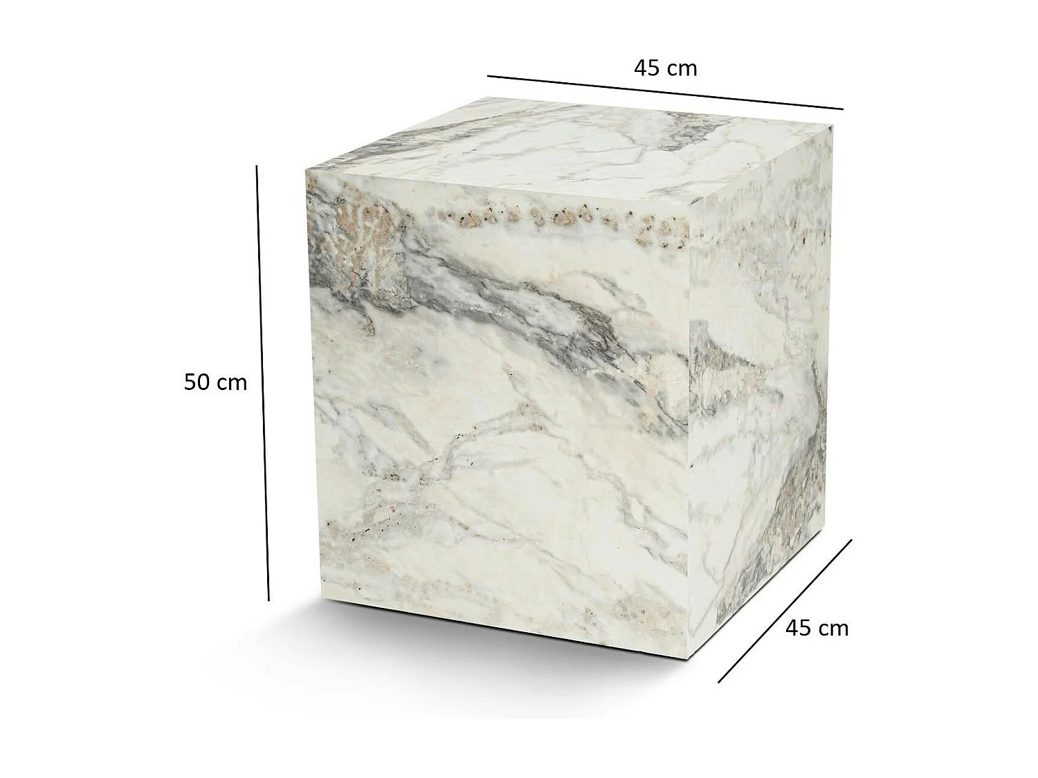 Bout de canapé cube effet marbre blanc - style design MARFA