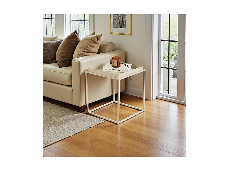 Bout de canapé cube blanc cassé – plateau mobile SFAX