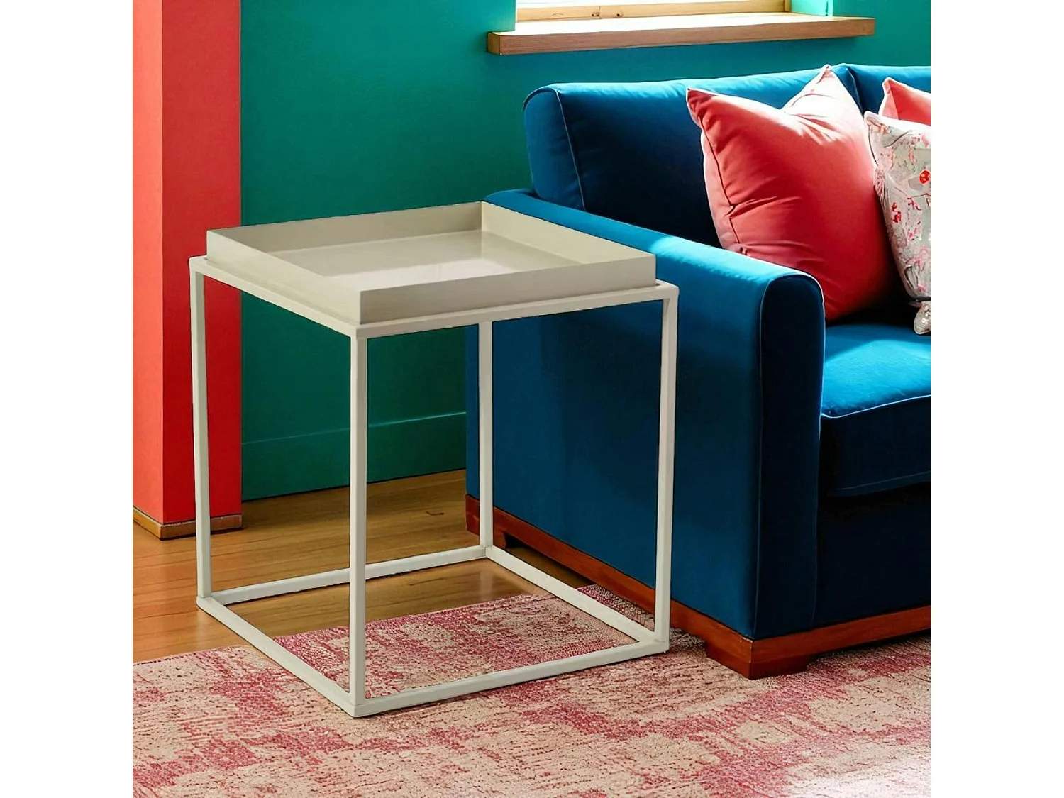 Bout de canapé cube blanc cassé – plateau mobile SFAX