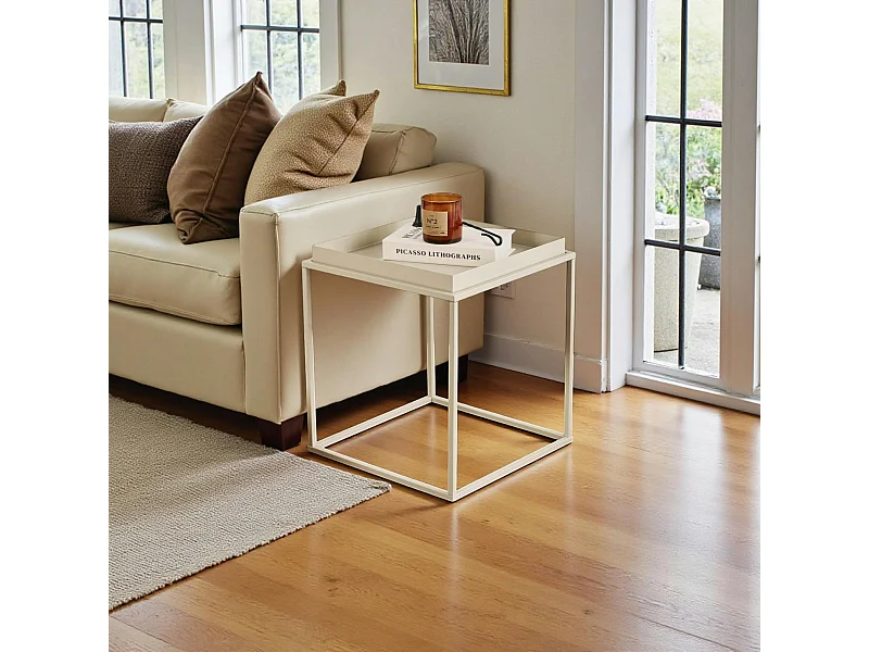 Bout de canapé cube blanc cassé – plateau mobile SFAX