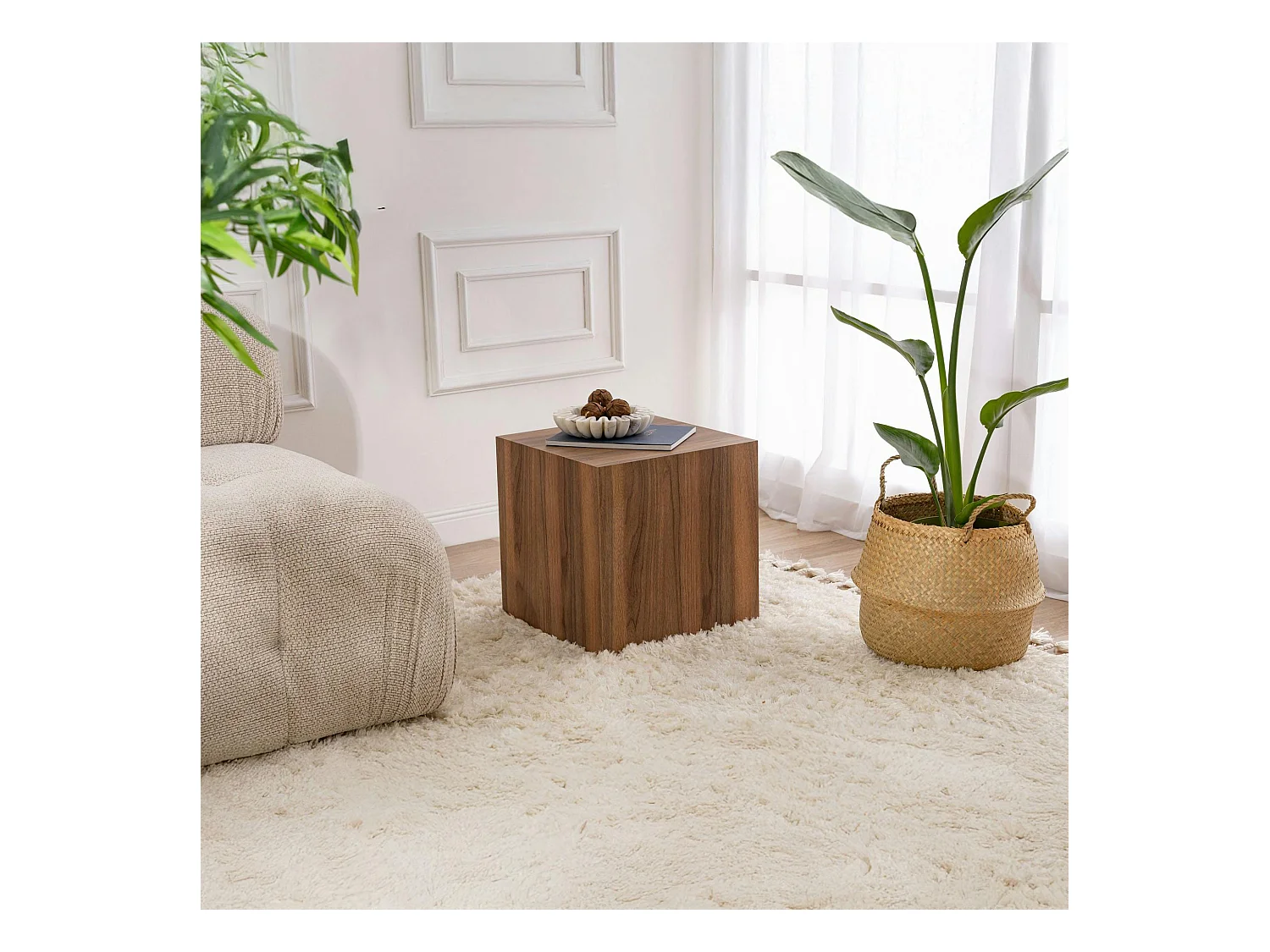 Bout de canapé cube effet bois de noyer - style design MARFA
