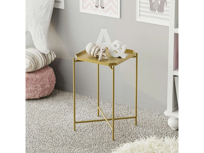 Petite table d’appoint dorée carrée, pieds croisés SFAX