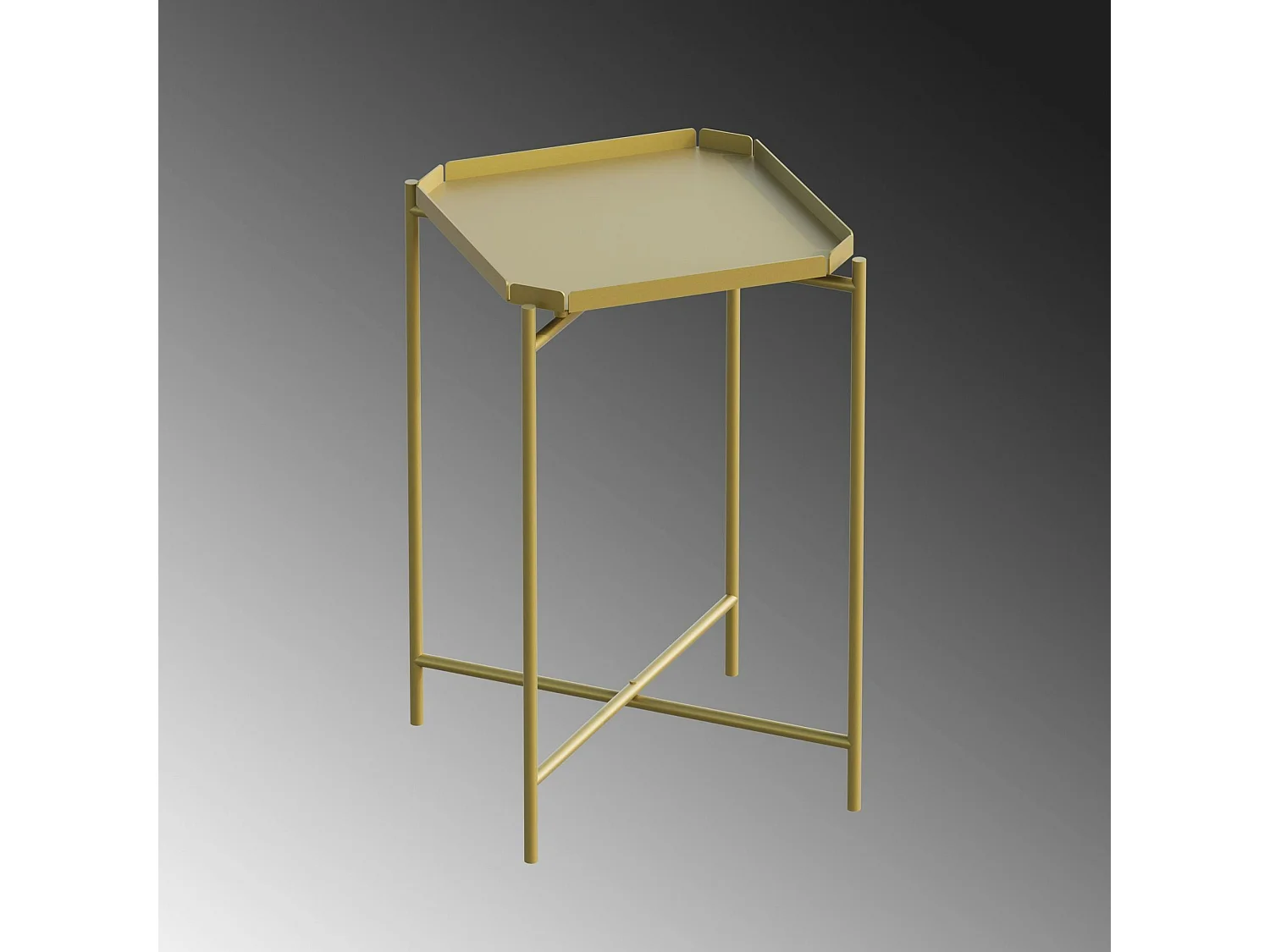 Petite table d’appoint dorée carrée, pieds croisés SFAX