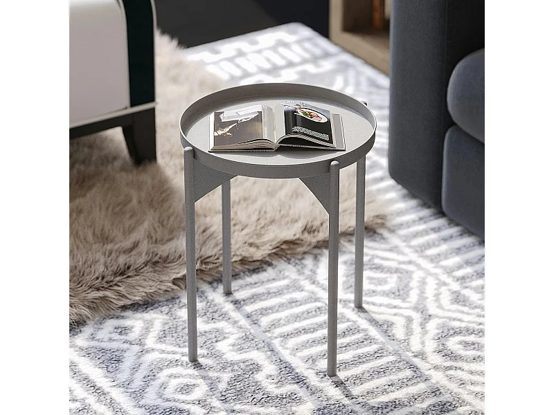 Petite table ronde grise design & plateau assorti SFAX